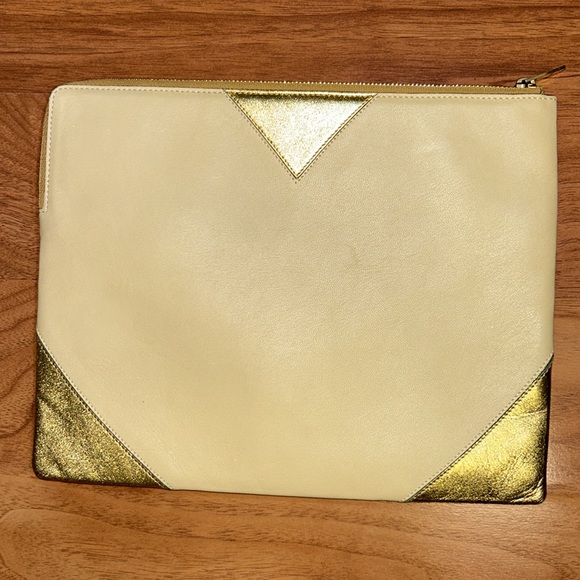 Authentic Céline Cabas Leather Clutch Bag Metallic Zippered Pouch - Picture 6 of 15